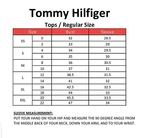 tommy hilfiger size chart for women.